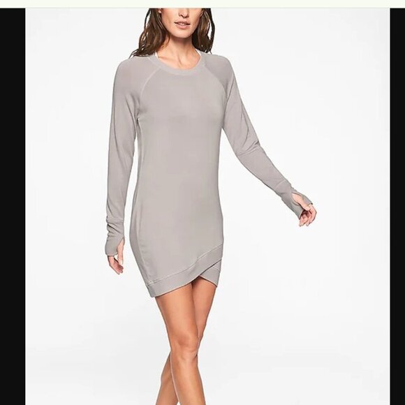 Athleta Criss Cross Sweatshirt Dress in Navy w/ Long Sleeves & Thumb holes, Sm - Picture 1 of 11